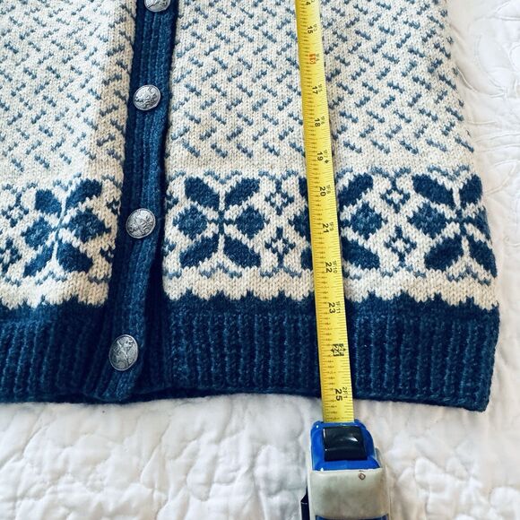 Norwegian 1980's Norway Wool Ladies Sweater Med Blue Cream Hand Knit Cardigan - Picture 6 of 8